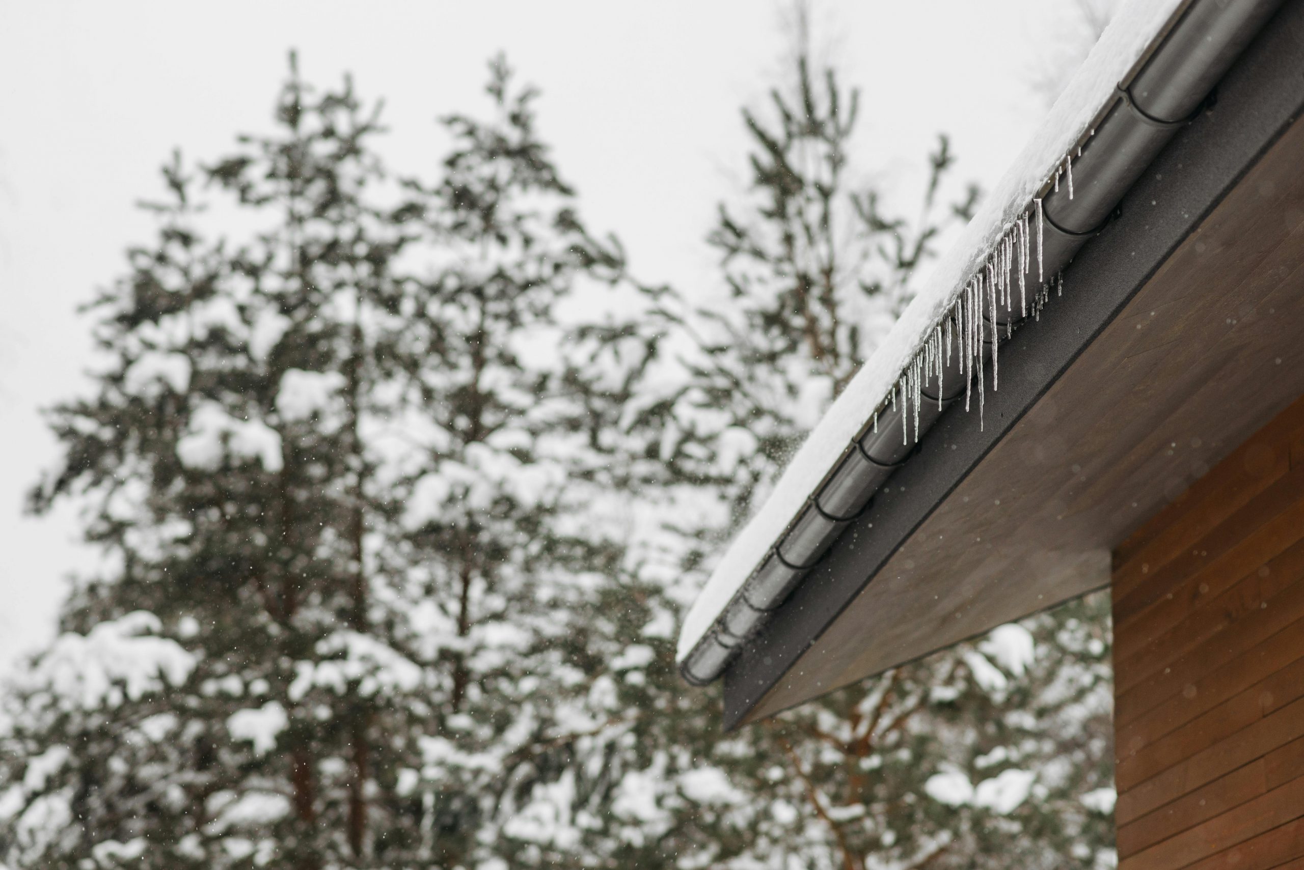ice dams on a snowy roof